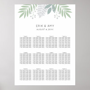 Poster Carte de siège Mariage Feuille vert