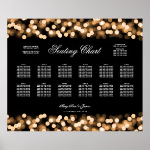 Poster Carte de siège mariage Gold Hollywood Glam