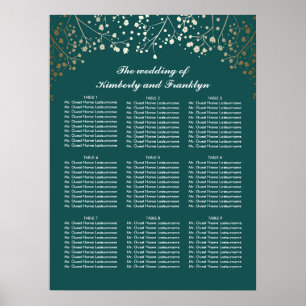 Poster Carte de siège Mariage Turquoise pour bébé d'or