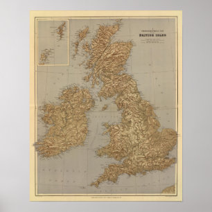 Poster Carte de Stereographical, îles britanniques