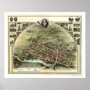 Poster Carte de Stratford sur Avon, Angleterre par Brown 