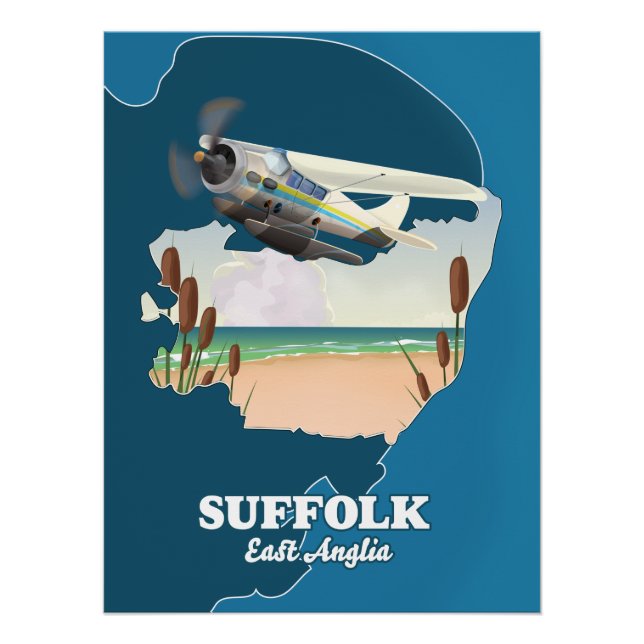 Poster Carte de Suffolk East Anglia (Devant)