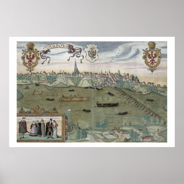 Poster Carte de Varsovie, de Civitates Orbis Terrarum par (Devant)