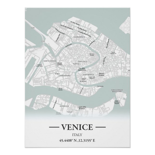 Poster Carte de ville de style classique de Venise, Itali (Devant)