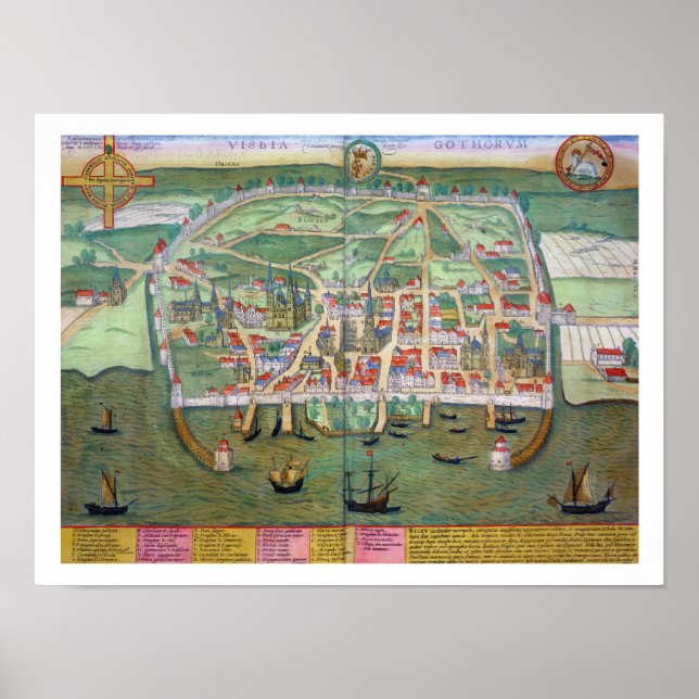Poster Carte de Visby, de 'Civitates Orbis Terrarum' par  (Devant)