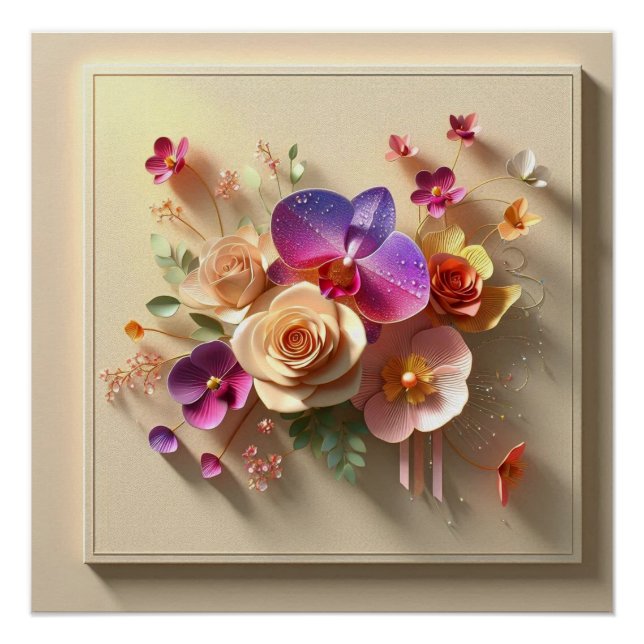 Poster Carte de voeux 3D Spring Blossoms - Roses dynamiqu (Devant)