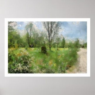 Poster Carte de voeux d'herbe verte de ciel bleu