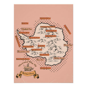 Poster Carte de voyage illustrée Antarctique