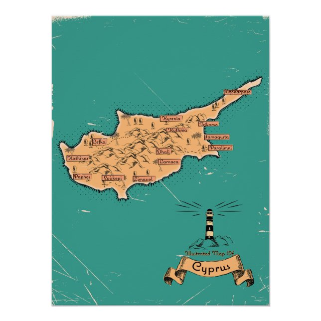 Poster Carte de voyage illustrée de Chypre (Devant)