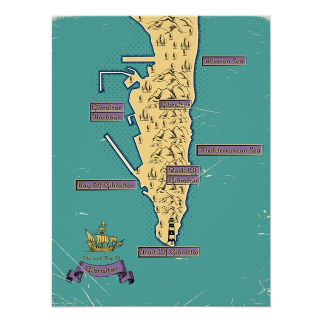 Poster Carte de voyage illustrée de Gibraltar (Devant)