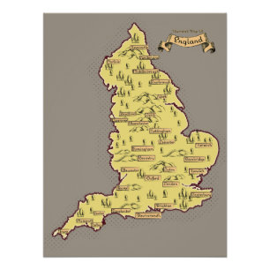 Poster Carte de voyage illustrée de l'Angleterre