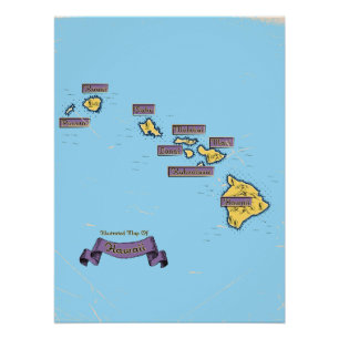 Poster Carte de voyage illustrée d'Hawaii