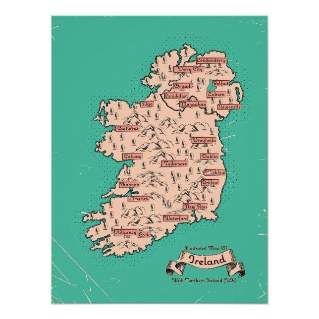 Poster Carte de voyage illustrée d'Irlande (Devant)