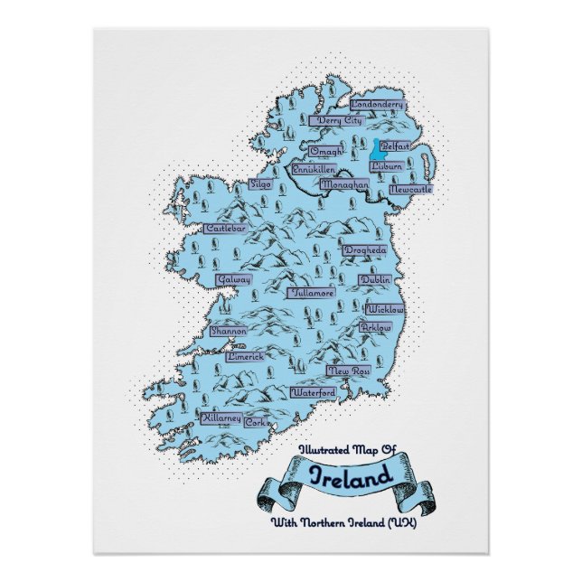 Poster Carte de voyage illustrée d'Irlande (Devant)