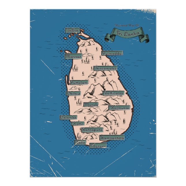 Poster Carte de voyage illustrée du Sri Lanka (Devant)