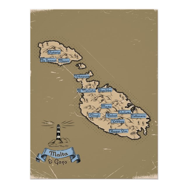Poster Carte de voyage illustrée Malte (Devant)