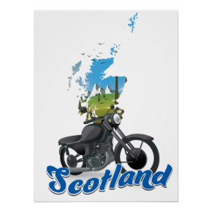 Poster carte de voyage moto Écosse poseur