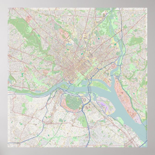 Poster Carte de Washington, DC de 40 pouces avec détail d (Devant)