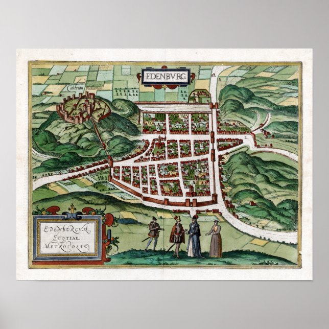 Poster Carte d'Édimbourg 1580 (Devant)