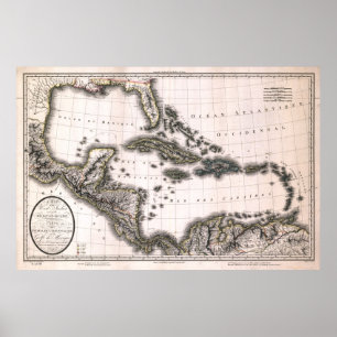 Poster Carte des Antilles et du Golfe de 1806
