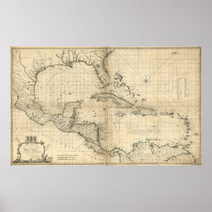 Poster Carte des Antilles par T. Bowen et J. Speer (1774)