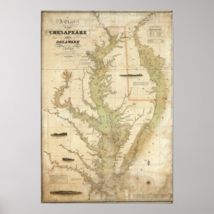 Poster Carte des baies Chesapeake et Delaware
