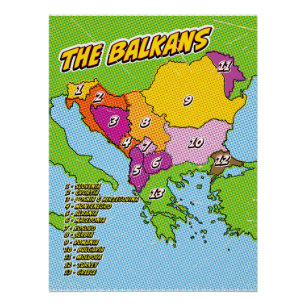Poster Carte des Balkans illustrée par Pop Art