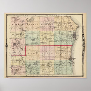 Poster Carte des comtés de Racine et de Kenosha