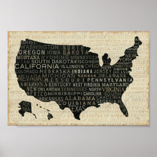 Poster Carte des États-Unis