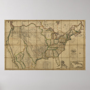 Poster Carte des Etats-Unis d'Amérique (1818)