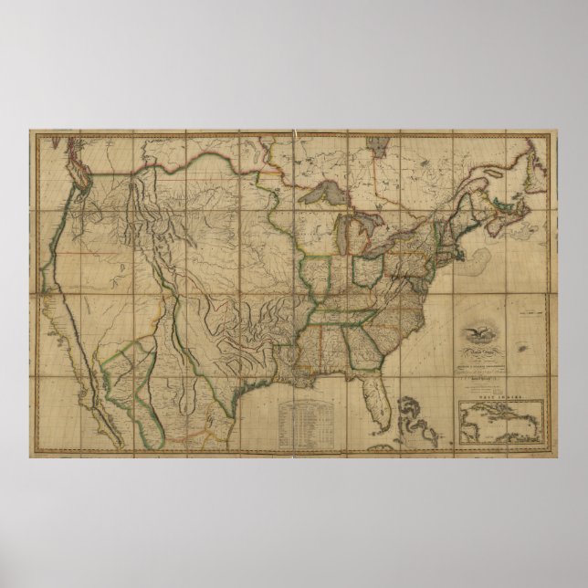 Poster Carte des États-Unis d'Amérique (1818) (Devant)