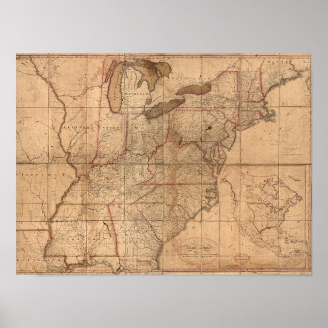 Poster Carte des États-Unis Par Abraham Bradley Junior (Devant)
