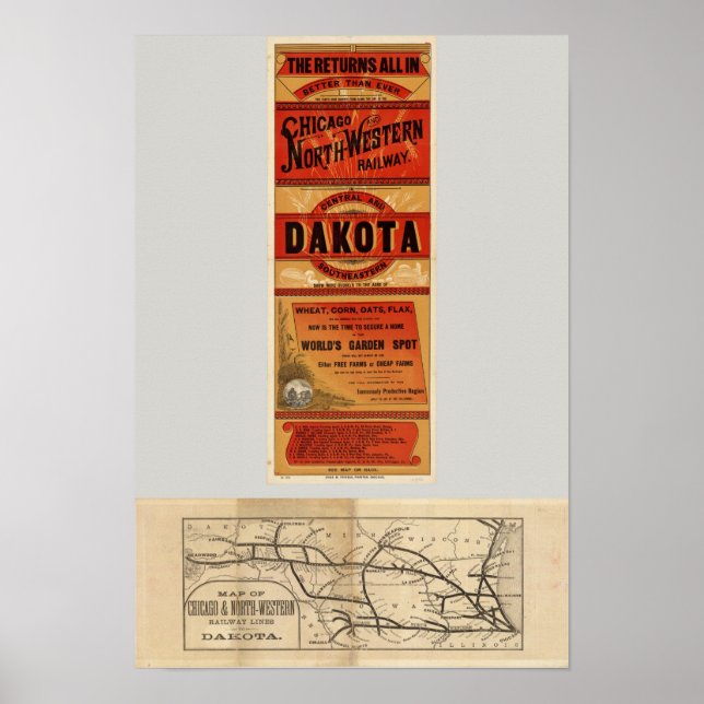 Poster Carte des lignes de Chicago et Northwestern (Devant)