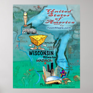 Poster Carte des loisirs du Wisconsin