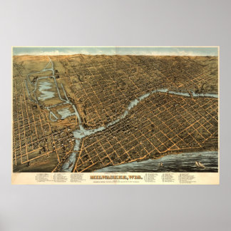 Poster Carte des oiseaux de Milwaukee - 1872 (Bailey) Big