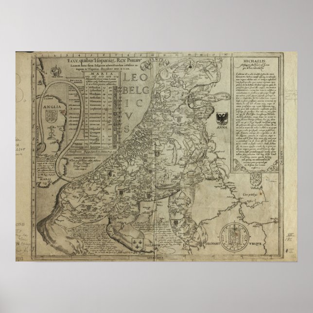 Poster Carte des Pays-Bas 1583 - Leo Belgicus (Devant)