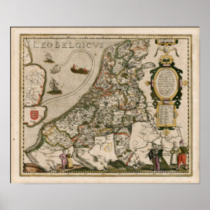 Poster Carte des Pays-Bas 1617 - Leo Belgicus