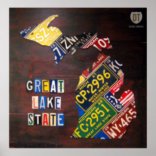 Poster Carte des plaques de licence du Michigan Imprimer