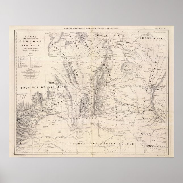 Poster Carte des provinces de Cordova et San Luis (Devant)
