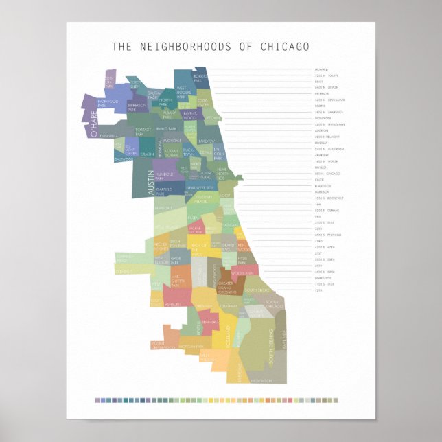 Poster Carte des quartiers de Chicago (Devant)