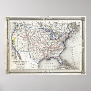 Poster Carte des régions de ruée vers l'or des États-Unis