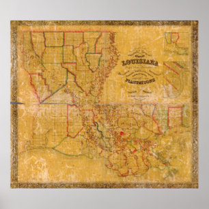 Poster Carte des sites de la Louisiane 1848