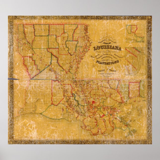 Poster Carte des sites de la Louisiane 1848 (Devant)