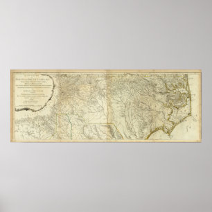 Poster Carte des sud et de la Caroline du Nord