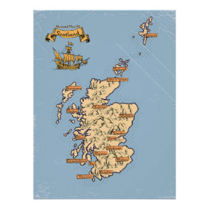 Poster Carte des voyages illustrée de l'Écosse