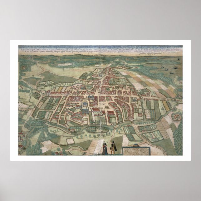 Poster Carte d'Odense, de 'Civitates Orbis Terrarum' par (Devant)