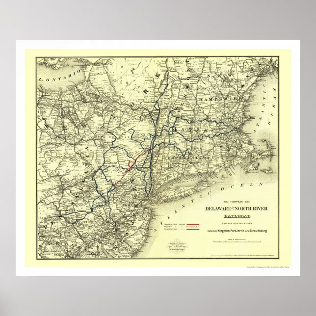 Poster Carte du chemin de fer Delaware & North River 1890 (Devant)