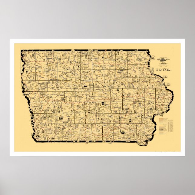 Poster Carte du chemin de fer Iowa 1897 (Devant)