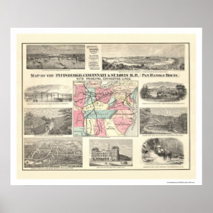 Poster Carte du chemin de fer Pittsburg Cincinnati 1877