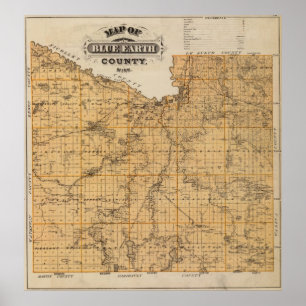 Poster Carte du comté de Blue Earth, Minnesota